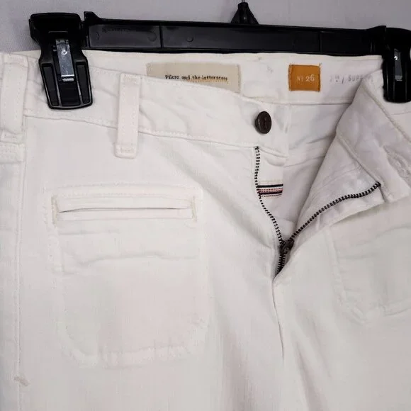 Pilcro Anthropologie Superscript Flared Jeans Women's Size 26 White 23" Inseam - Picture 5 of 15